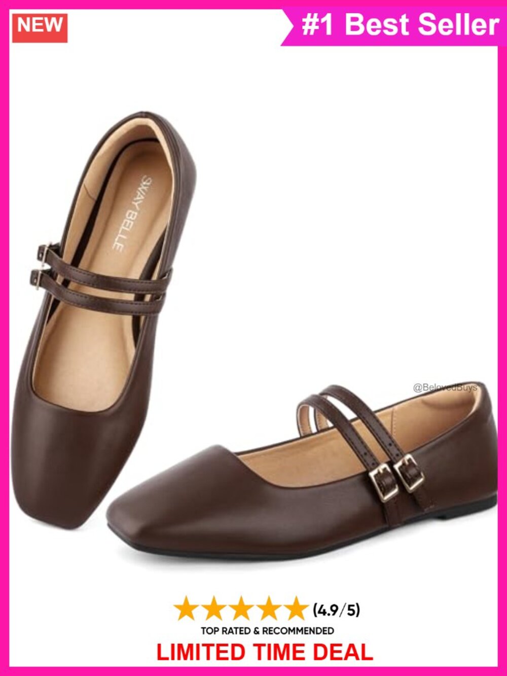 Mary Jane Flats Square Toe Double Strap Faux Leather Casual Ballet Shoes